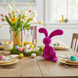 1x Hase, Hasenfigur, Ostern, geflockt, halb liegend, 23cm, pink