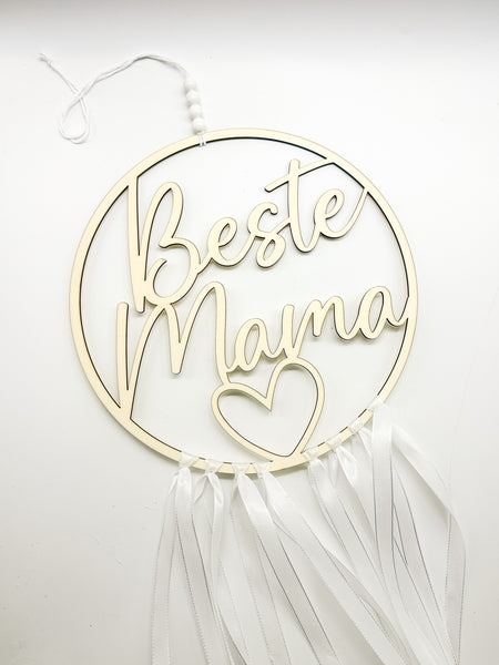 Hoop, Holzring, Muttertag, Holz, "Beste Mama", inkl. Bändern, Geschenk, Mutter, Mama
