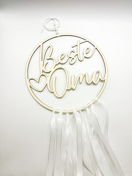 Hoop, Holzring, Muttertag, Holz, "Beste Oma", inkl. Bändern, Geschenk, Mutter, Mama