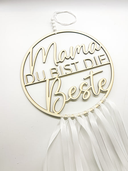 Hoop, Holzring, Muttertag, Holz, "Mama du bist die Beste", inkl. Bändern, Geschenk, Mutter, Mama