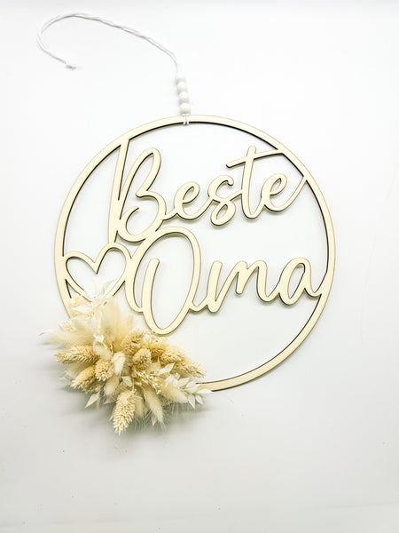 Hoop, Holzring, Muttertag, Holz, "Beste Oma", inkl. Trockenblumen, Dried Flowers, Geschenk, Mutter, Mama