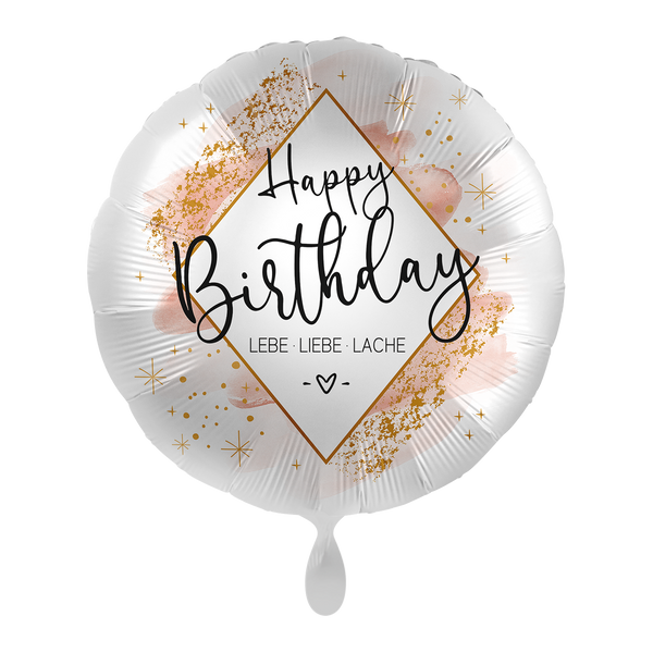 Folienballon, 43cm, Motivballon, leer, Happy Birthday Lebe Liebe Lache