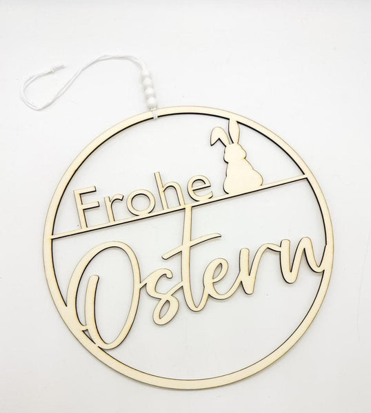 Hoop, Holzring, Holz, "Frohe Ostern", Ostern, Osterdekoration, Hase, Frühling, Version 3