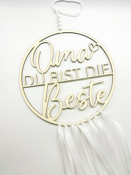 Hoop, Holzring, Muttertag, Holz, "Oma du bist die Beste", inkl. Bändern, Geschenk, Mutter, Mama