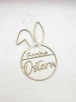 Hoop, Holzring, Hase, Holz, "Frohe Ostern", Ostern, Osterdekoration, Hasenfigur, Schleife