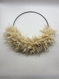 Flower Hoop, Trockenring, Dried Flowers, Trockenblumen cremeweiss, Metallring schwarz, 30cm