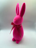 1x Hase Poly H42cm beflockt mit Schleife - neon-pink
