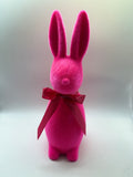1x Hase Poly H42cm beflockt mit Schleife - neon-pink