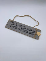 Schild, Hänger, Holz, grau, "Frohe Weihnachten", Weihnachtsdekoration