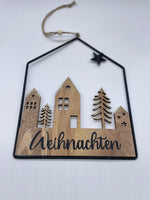 Schild, Hänger, Haus, Metall, Holz, schwarz, Glitzer, Advent, Weihnachten, Dekoration