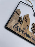 Schild, Hänger, Haus, Metall, Holz, schwarz, Glitzer, Advent, Weihnachten, Dekoration