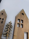 Schild, Hänger, Haus, Metall, Holz, schwarz, Glitzer, Advent, Weihnachten, Dekoration