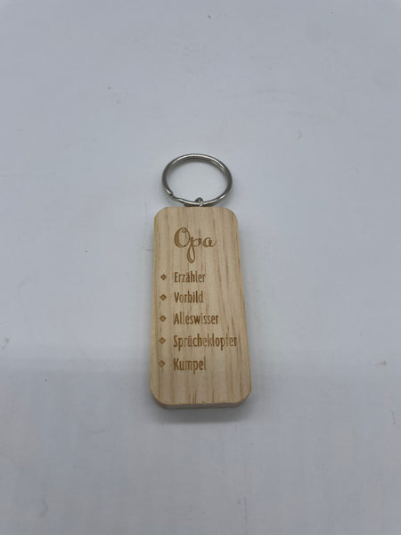 Schlüsselanhänger, Opa, Holz, Braun, Metall, 8x4x1cm, Vatertag
