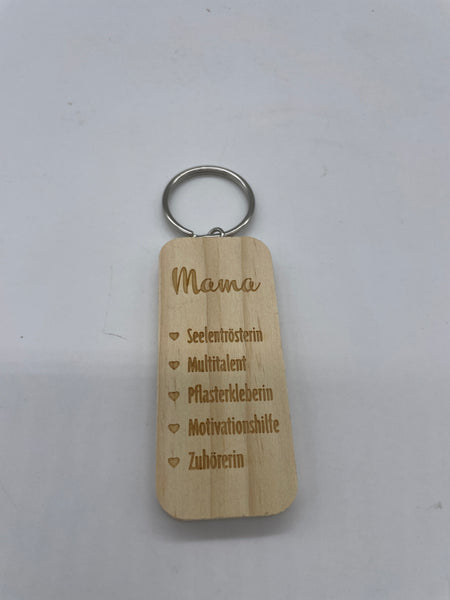 Schlüsselanhänger, Mama, Holz, Braun, Metall, 8x4x1cm, Muttertag