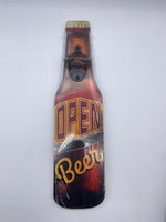 Wand-Flaschenöffner, Open Beer, Holz/Metall,  B10 x T40 cm