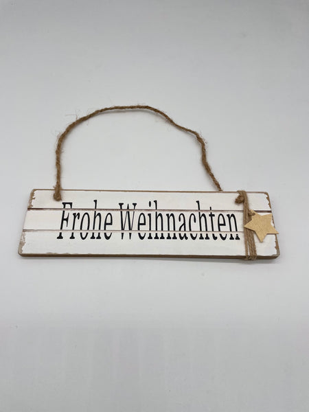 Schild, Hänger, Holz, weiss, "Frohe Weihnachten", Weihnachtsdekoration