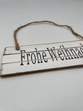 Schild, Hänger, Holz, weiss, "Frohe Weihnachten", Weihnachtsdekoration