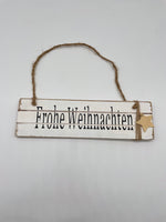 Schild, Hänger, Holz, weiss, "Frohe Weihnachten", Weihnachtsdekoration