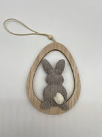 Osterhänger, Hase, grau, Ei, Dekoration, Osterdekoration, Ostern, Holz, Osterhase 12x16cm