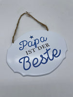 Deko, Schild, Blechschild, Papa, Vatertag, Geschenk „Papa ist der Beste“, weiss, blau, 18x14cm