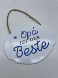 Deko, Schild, Blechschild, Opa, Vatertag, Geschenk „Opa ist der Beste“, weiss, blau, 18x14cm