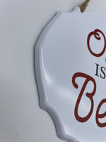 Deko, Schild, Blechschild, Oma, Muttertag, Geschenk „Oma ist die Beste“, weiss, rot, 18cmx14cm