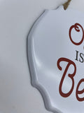 Deko, Schild, Blechschild, Oma, Muttertag, Geschenk „Oma ist die Beste“, weiss, rot, 18cmx14cm