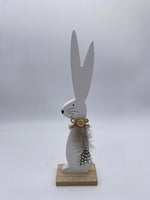 Dekofigur, Hase, Dekoration, Osterdekoration, Ostern, Holz, weiss, Feder, H30cm