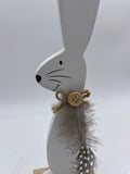 Dekofigur, Hase, Dekoration, Osterdekoration, Ostern, Holz, weiss, Feder, H30cm