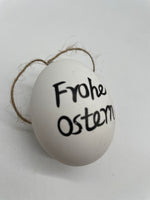 6 Stück, Hühnerei, bemalt, Ostereier, weiss, Frohe Ostern, Osterdekoration