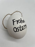 6 Stück, Hühnerei, bemalt, Ostereier, weiss, Frohe Ostern, Osterdekoration