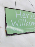 Deko, Schild, Herzlich Willkommen, mint, weiss, Geschenk, Blechschild