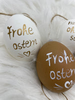 12 Stück, Hühnerei, natur, weiß, Frohe Ostern, Halt die Ohren steif, Ostereier, leer, Osterdekoration