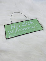 Deko, Schild, Herzlich Willkommen, mint, weiss, Geschenk, Blechschild